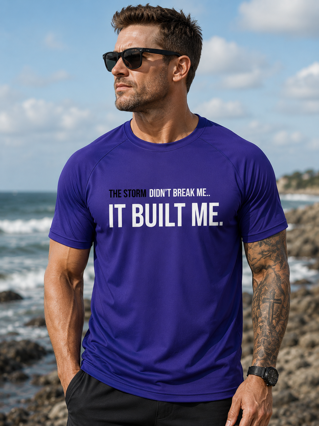 The Storm Didn't Break Me. It Built Me.™ Performance Faith Tee